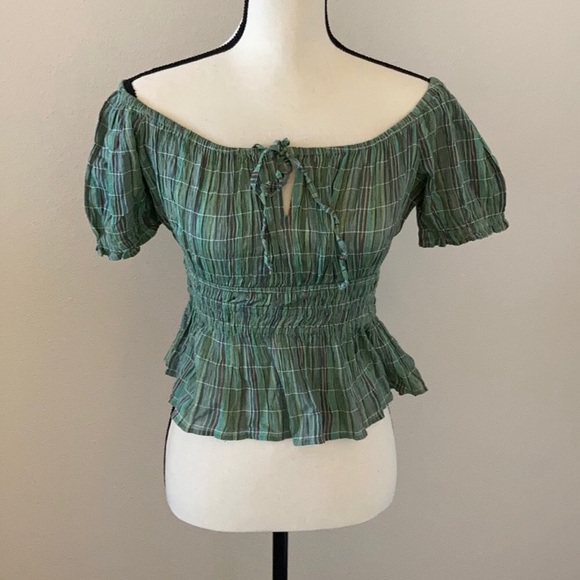 Free People Tops - Free People Green Vivi Smocked Peasant Top